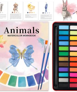 Watercolor Workbook - Coloring Book Beginner Friendly Painting Kit. Watercolor Workbooks for Adults with 24 Colors Paint. Exploration Gift for Adults Teens (Animals)